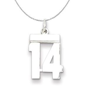 Silver, Athletic Collection, Small Polished Number 14 Necklace - 24 In
